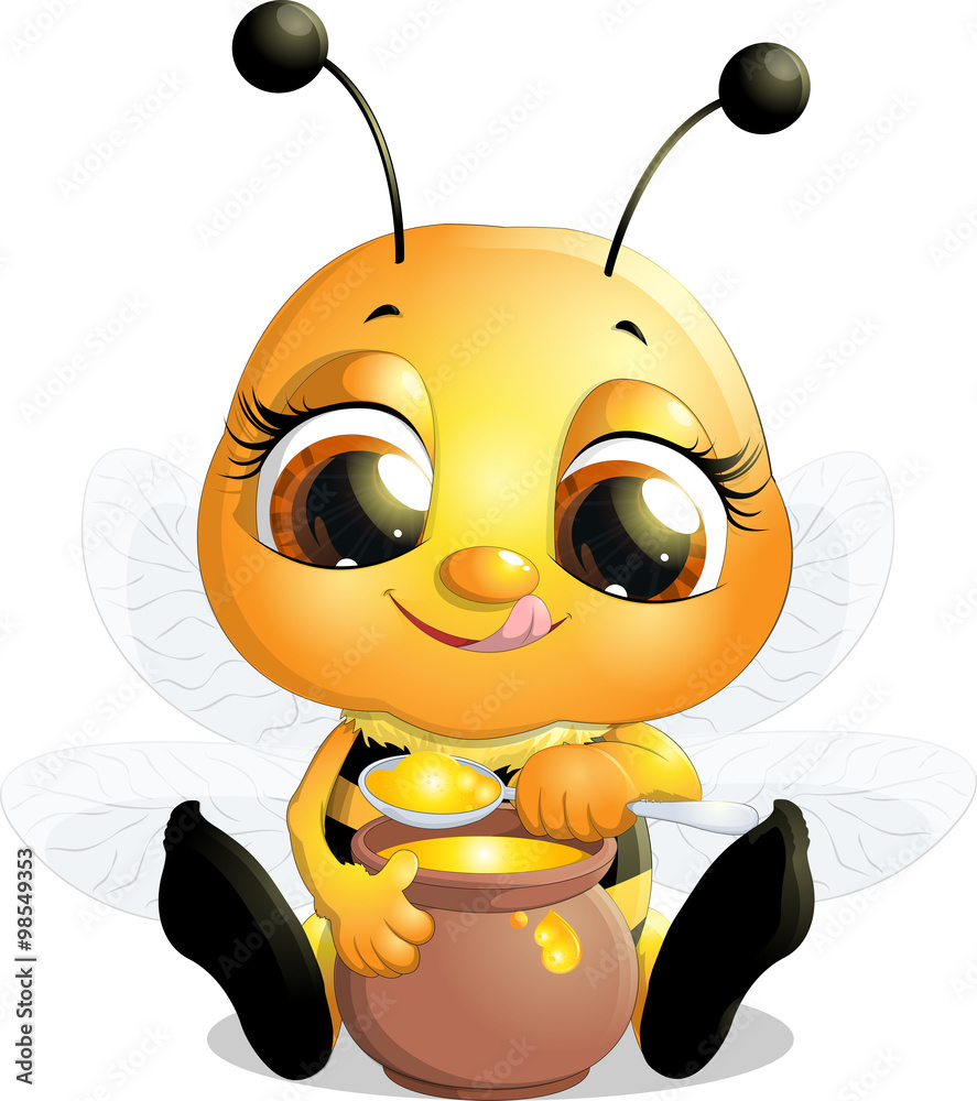 beautiful bee that eats honey - obrazy, fototapety, plakaty 