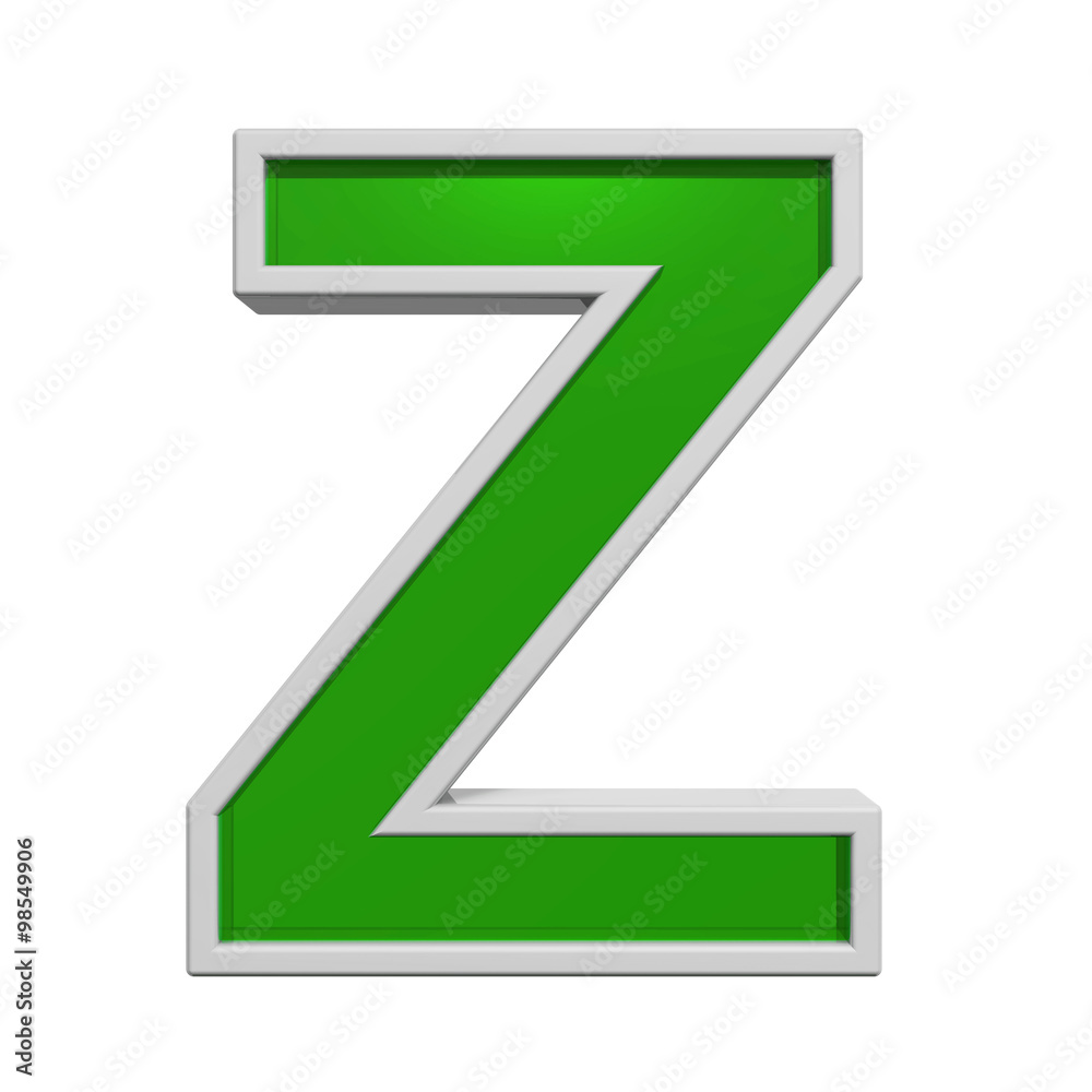 One letter from green glass with white frame alphabet set, isolated on white. Computer generated 3D photo rendering. One letter from green glass with white frame alphabet set, isolated on white. Computer generated 3D photo rendering.