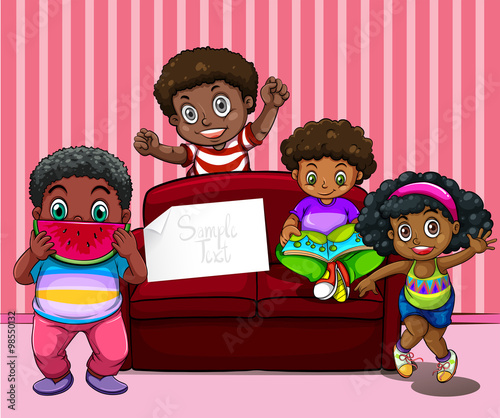 African american children in living room