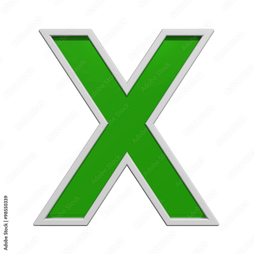One letter from green glass with white frame alphabet set, isolated on white. Computer generated 3D photo rendering. One letter from green glass with white frame alphabet set, isolated on white. Computer generated 3D photo rendering.