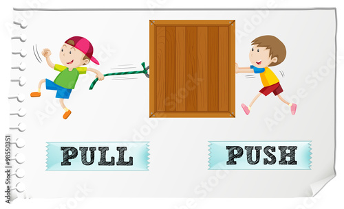 Opposite adjectives pull and push