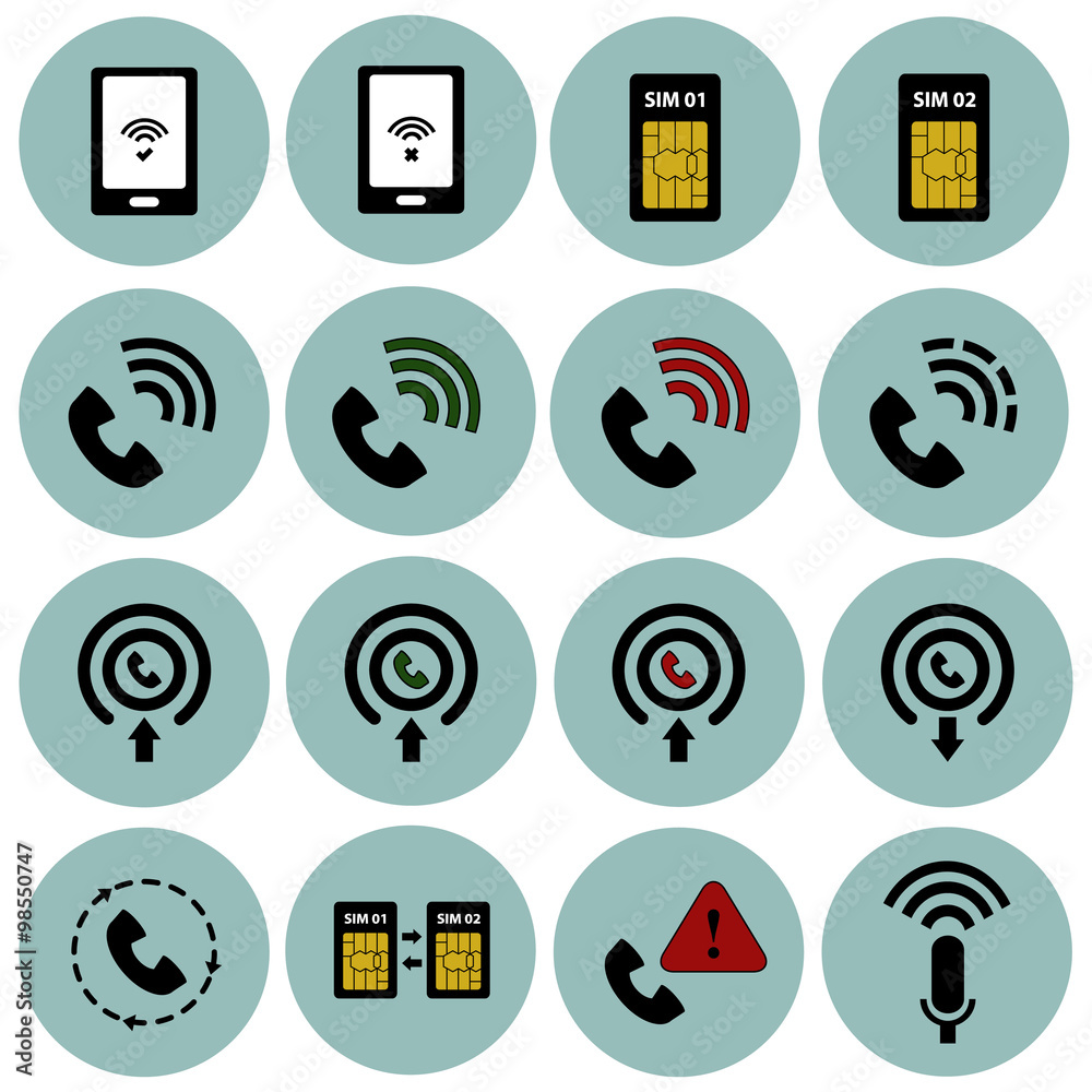 Telecommunications vector icon set Telecommunications vector icon set