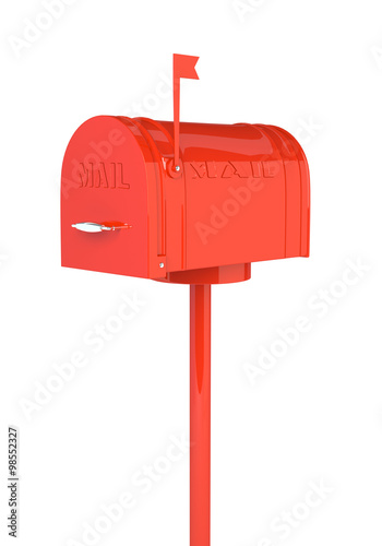 Red indoor mailbox on a white background. 3D illustration, rende
