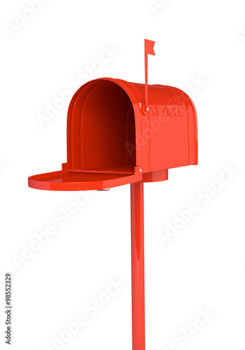 Open red mailbox on white background. 3D illustration, render