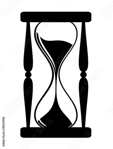 Vector illustration of hourglass in black on white background