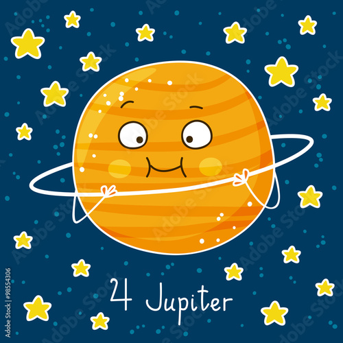 Cute cartoon Jupiter on space background