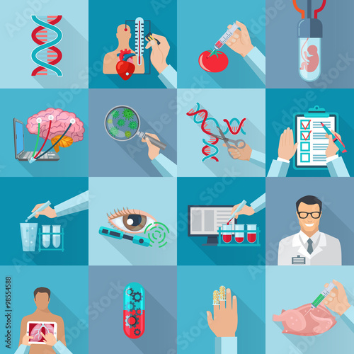 Flat Isolated Biotechnology  Icons Set