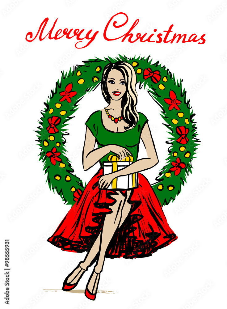 woman with Christmas wreath