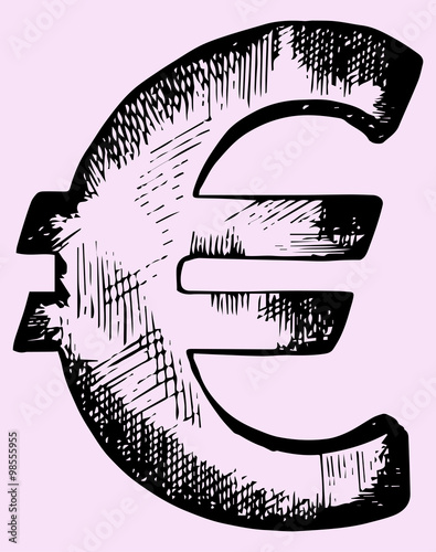 euro sign, doodle style, sketch illustration