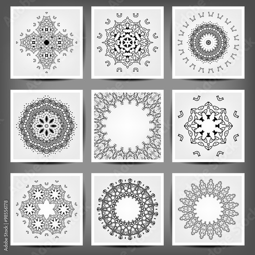Set of ethnic ornamental floral pattern. Hand drawn mandalas. Orient traditional background. Lace circular ornaments.  Ethnic  Indian  Islamic  Asian  ottoman