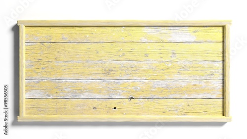 Blank painted yellow weathered sign post,isolated on white background.