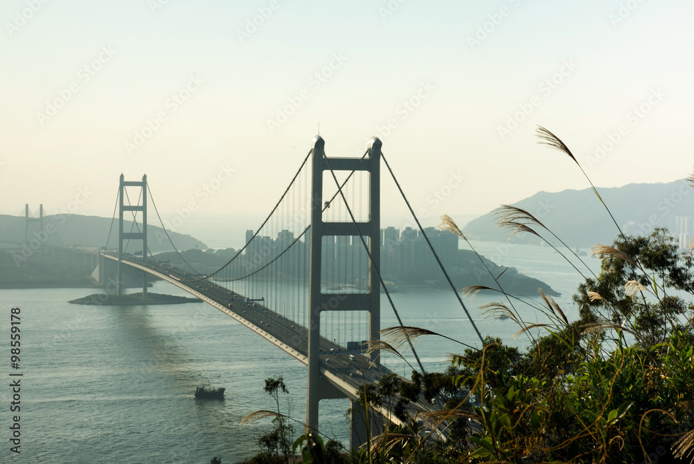 Obraz premium Hong Kong Bridge,It is beautiful Tsing Ma Bridge in Hong Kong