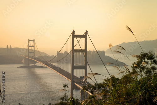 Hong Kong Bridge,It is beautiful Tsing Ma Bridge in Hong Kong