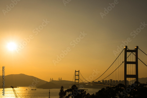 Hong Kong Bridge,It is beautiful Tsing Ma Bridge in Hong Kong