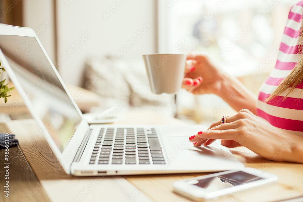 Woman in cafe working Woman in cafe working