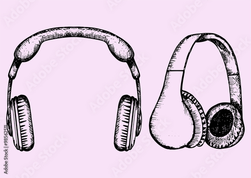 set of headphones, doodle style, sketch illustration