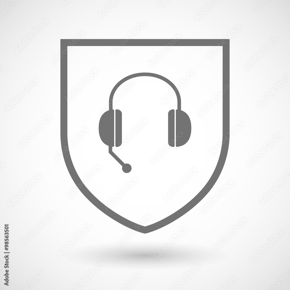 Line art shield icon with a hands free phone device Line art shield icon with a hands free phone device