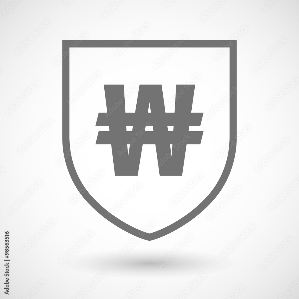 Line art shield icon with a won currency sign Line art shield icon with a won currency sign
