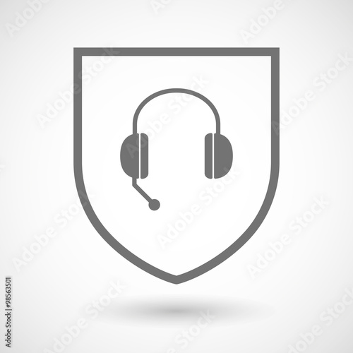 Line art shield icon with  a hands free phone device