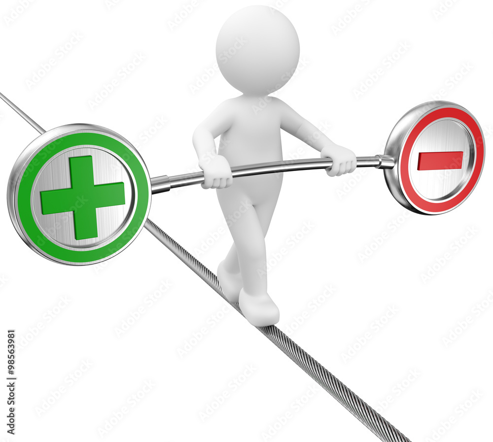 3d Männchen Balance auf dem Drahtseil plus minus Stock Illustration ...