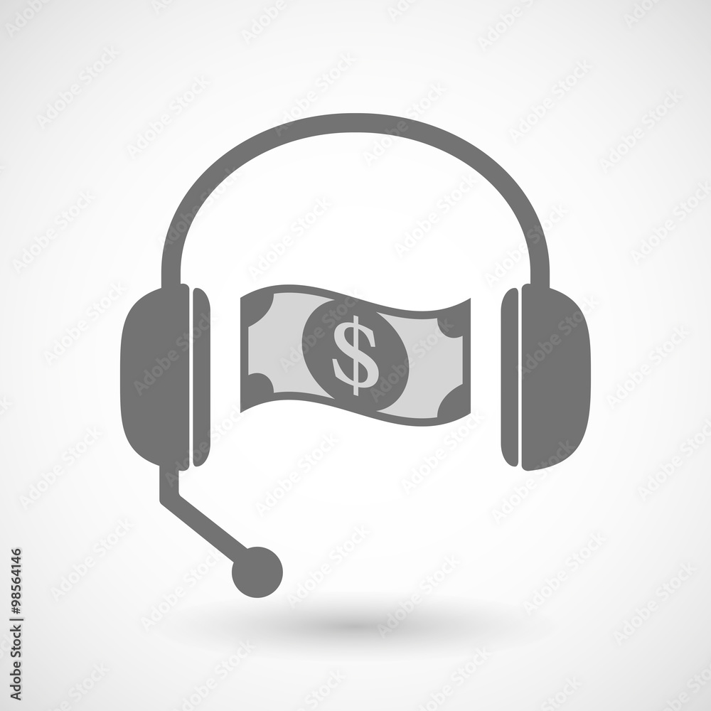 Assistance headset icon with a dollar bank note Assistance headset icon with a dollar bank note