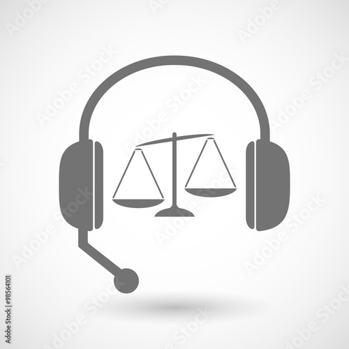 Assistance headset icon with  an unbalanced weight scale