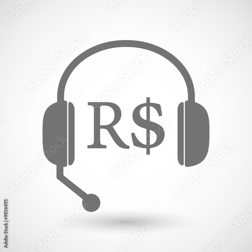 Assistance headset icon with a brazillian real currency sign