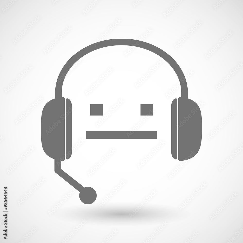 Assistance headset icon with a emotionless text face Assistance headset icon with a emotionless text face
