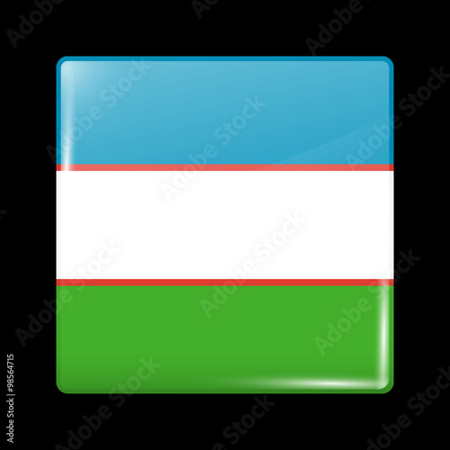 Uzbekistan Variant Flag. Glassy Icon Square Shape