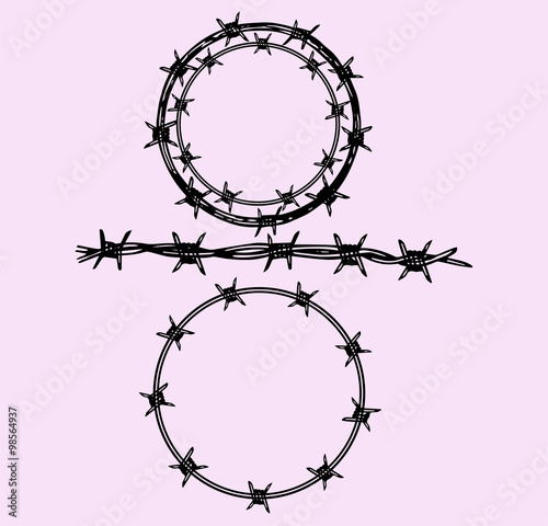 set of the barbed wire, doodle style, sketch illustration
