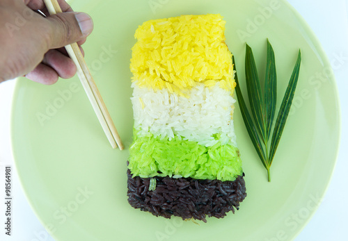 colorful stricky rice with Leaf decoration photo