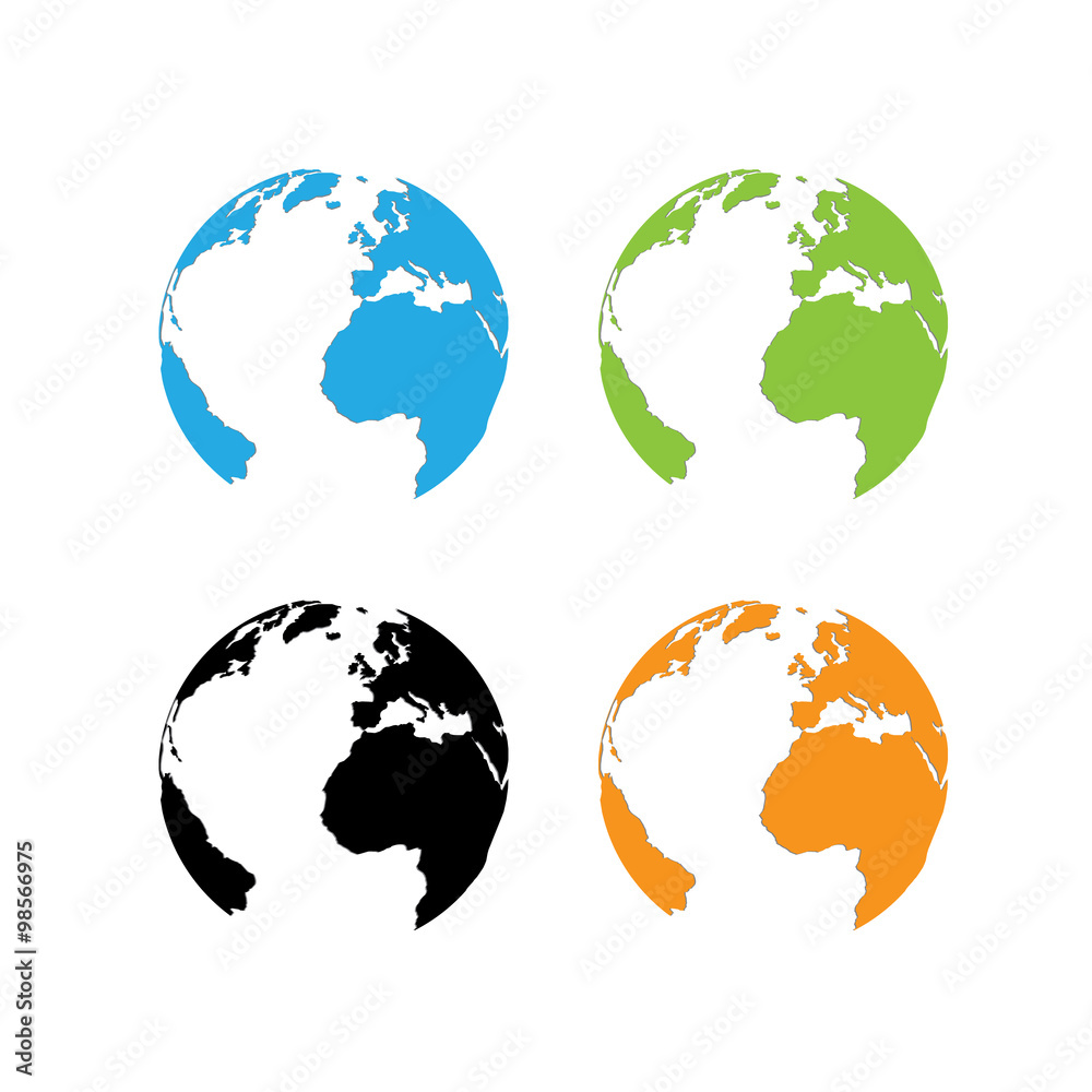 Four isolated 3d earth logo