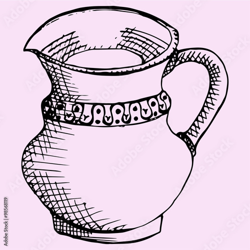 Pitcher for water or milk. Doodle style, sketch illustration
