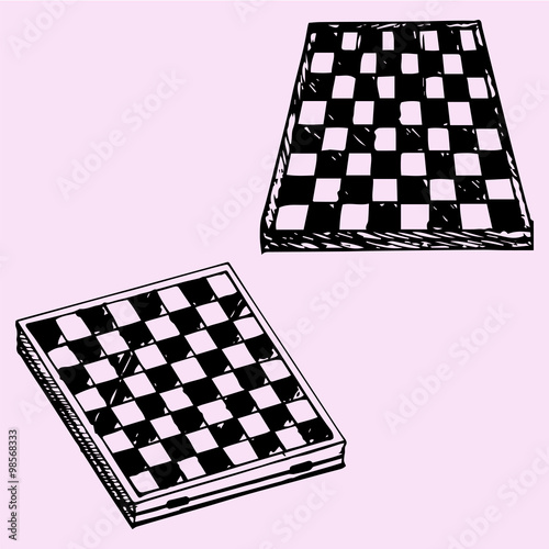 chess board or checkers board, set, doodle style, sketch illustration