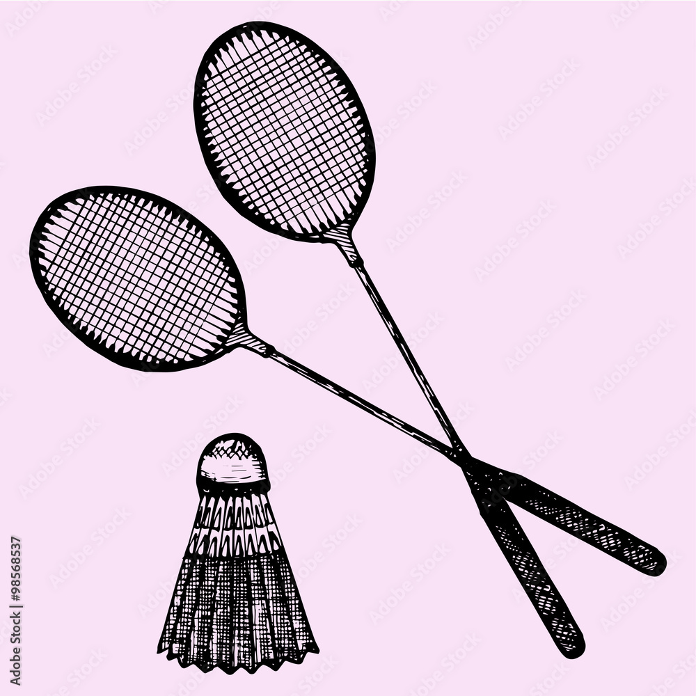 Badminton racket and shuttlecock, doodle style, sketch illustration vector  de Stock | Adobe Stock