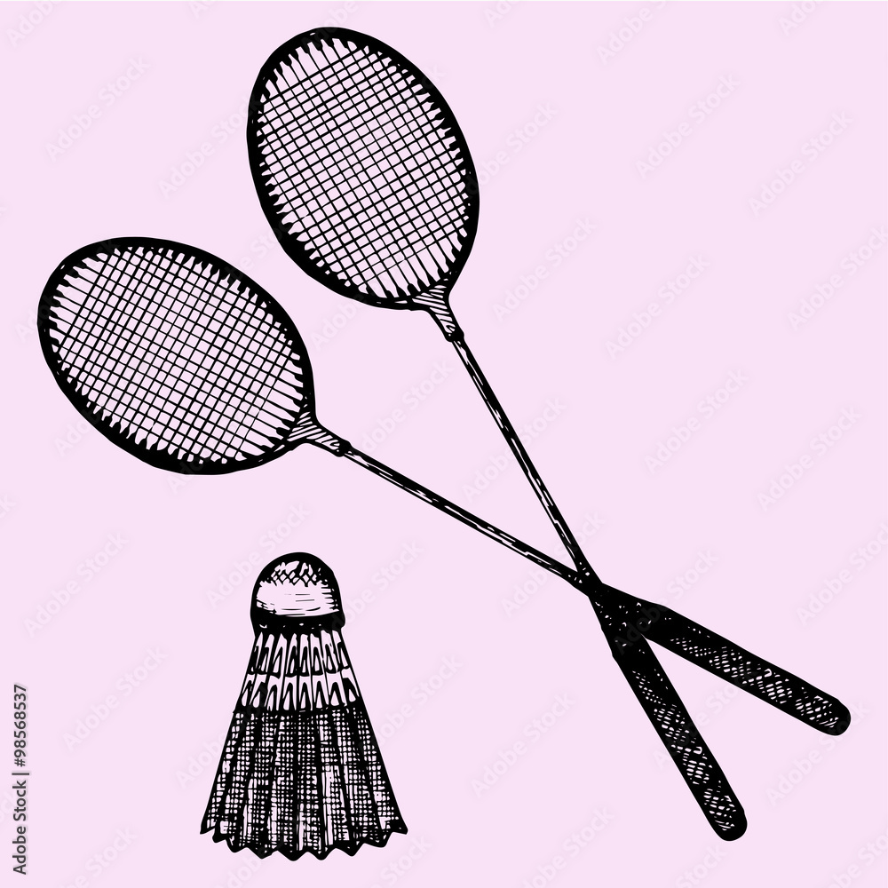 Badminton racket and shuttlecock, doodle style, sketch illustration Stock  Vector | Adobe Stock