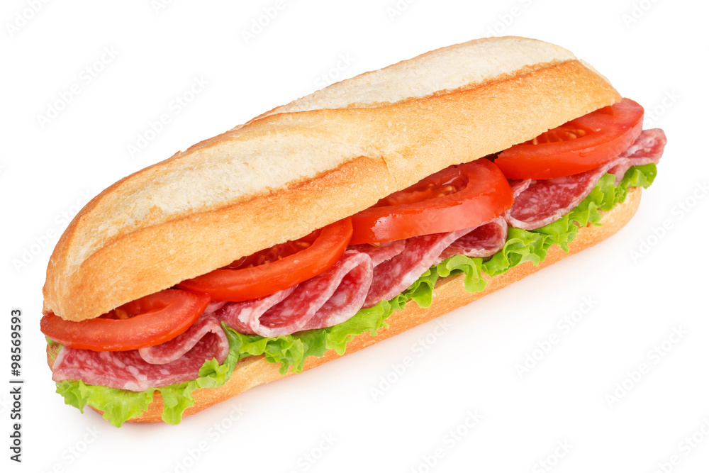 salami and tomato sandwich isolated on white salami and tomato sandwich isolated on white