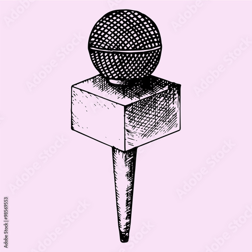 news microphone, doodle style, sketch illustration, hand drawn, vector