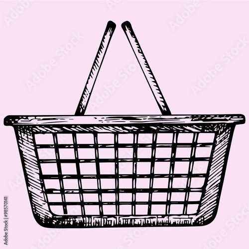 plastic shopping basket, doodle style, sketch illustration, hand drawn, vector