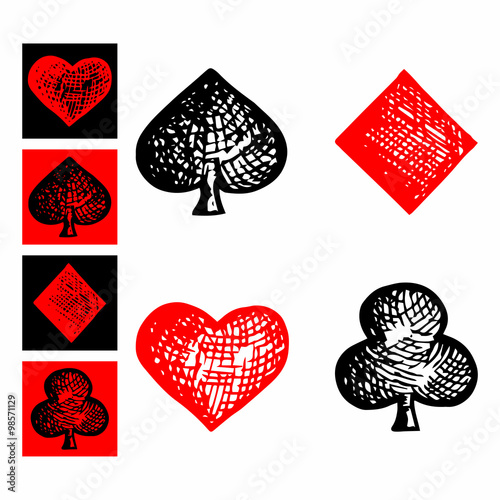 symbols of playing cards, suit icon, doodle style, sketch illustration, hand drawn, vector