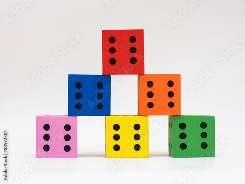 Six colorful dice
