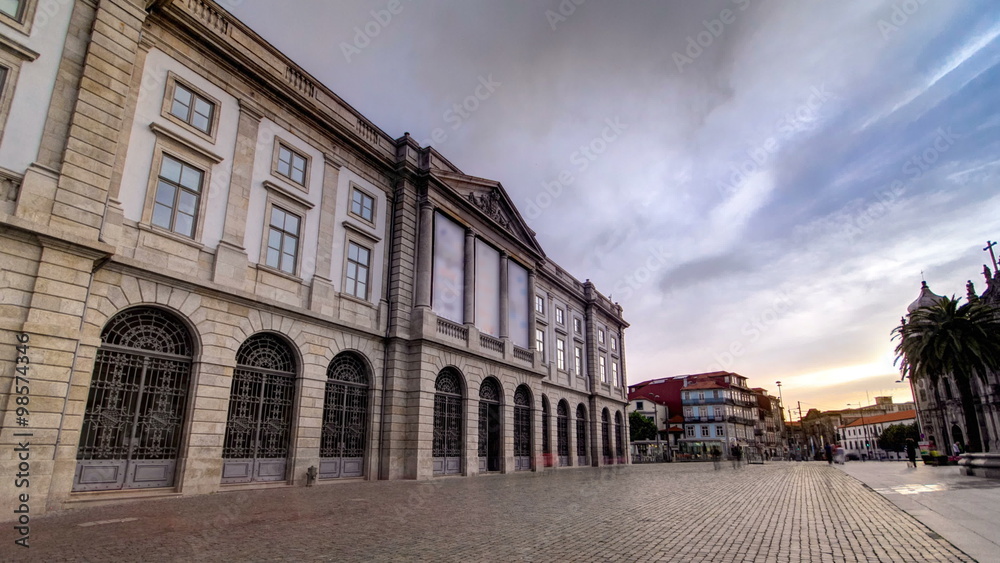 Natural History Museum of Porto University building in Gomes Teixeira Square timelapse hyperlapse. Porto, Portugal.