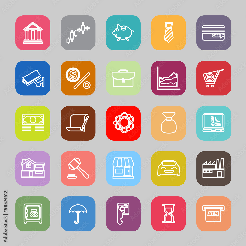 Banking and financial line flat icons Banking and financial line flat icons