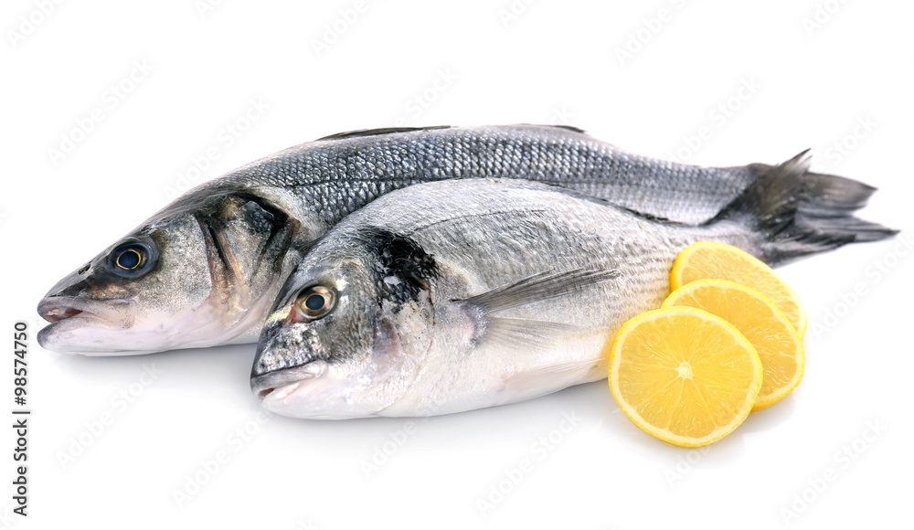 Fresh fish with lemon isolated on white background Fresh fish with lemon isolated on white background