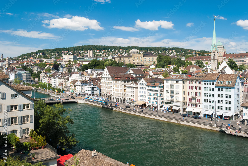 Skyline of Zurich with river Limmat