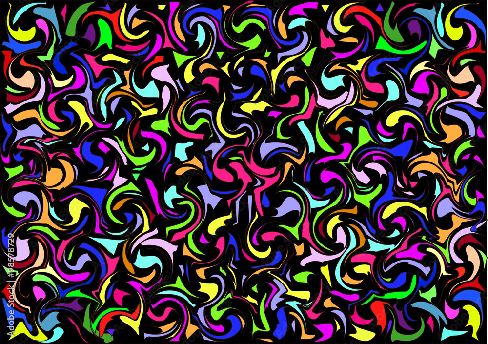 abstract multicolored shapes on a black background