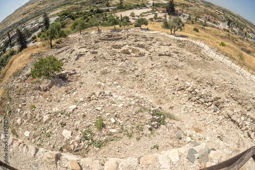 Choirokoitia (Khirokitia ) Neolithic Settlement of 7-4-th millennium B.C. fisheye top view. World Heritage Site by UNESCO. Cyprus.
 photo