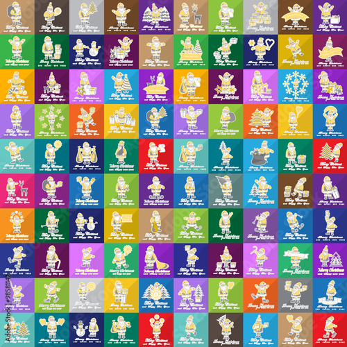 Santa Claus Icons And Christmas Elements Set - Vector Illustration, Graphic Design. For Web, Websites, Print, Presentation Templates, Mobile Applications And Promotional Materials