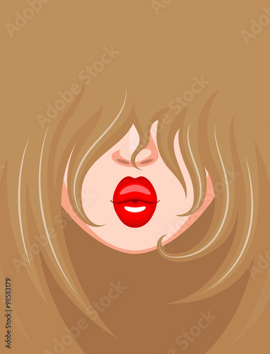 Look of fair-haired girl with red lips