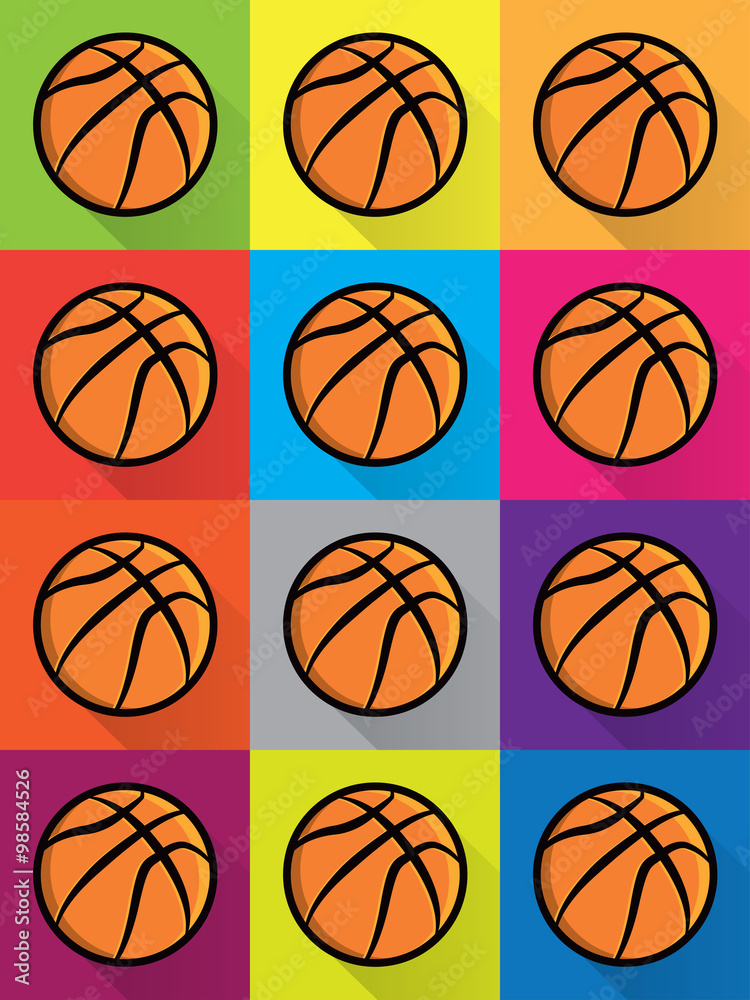 Colorful Basketball Icons Background Illustration